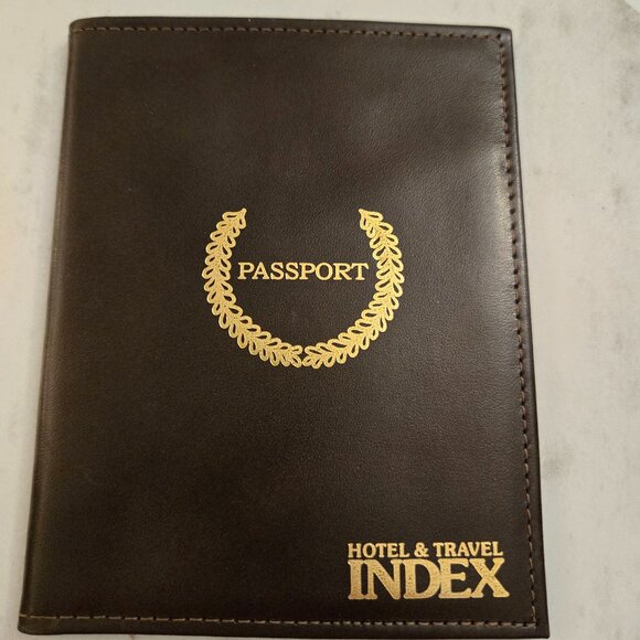 Passport Hotel Travel Index New Never Worn Leather Cowhide Gold Imprints - Picture 1 of 8